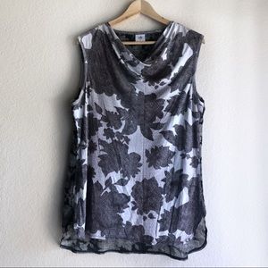 CAbi L Blouse Floral Sleeveless Cowl Neck TANGO